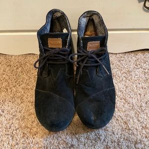 Toms Desert Lace-Up Leather Wedge Shoes Black